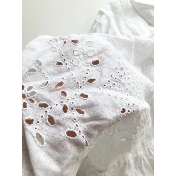 LA VIE By REBECCA TAYLOR Sarcelle White Linen Eyelet Embroidered Dress, Size S - Picture 13 of 16